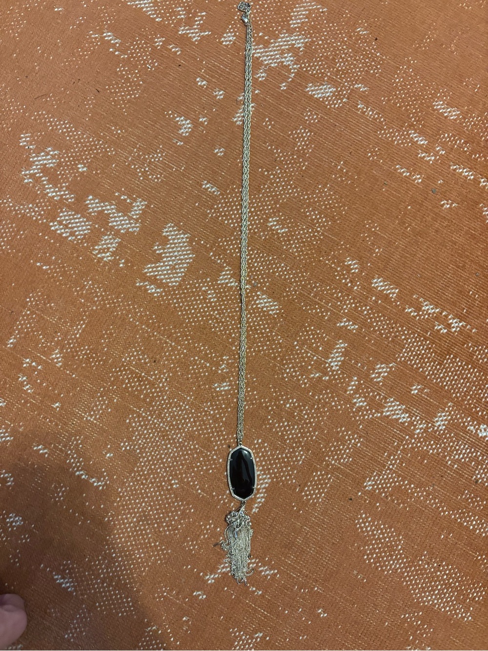 Kendra Scott Gold Chain Necklace with Black Stone Pendant and Tassel